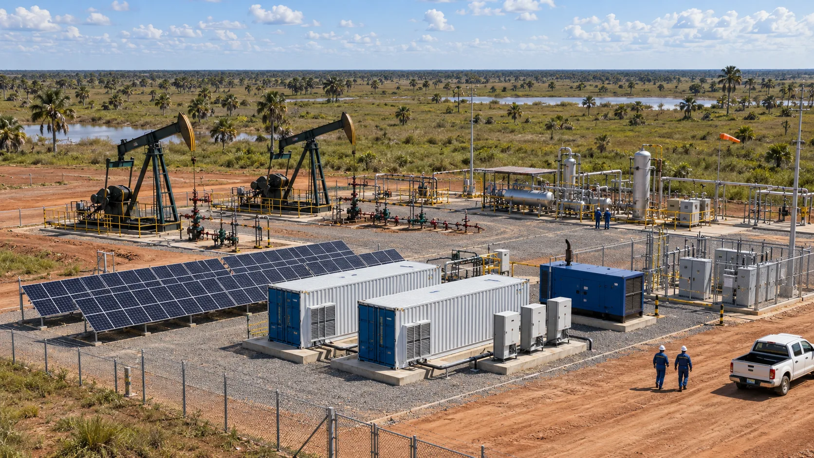 Microred híbrida con almacenamiento y generación en un campo de petróleo y gas