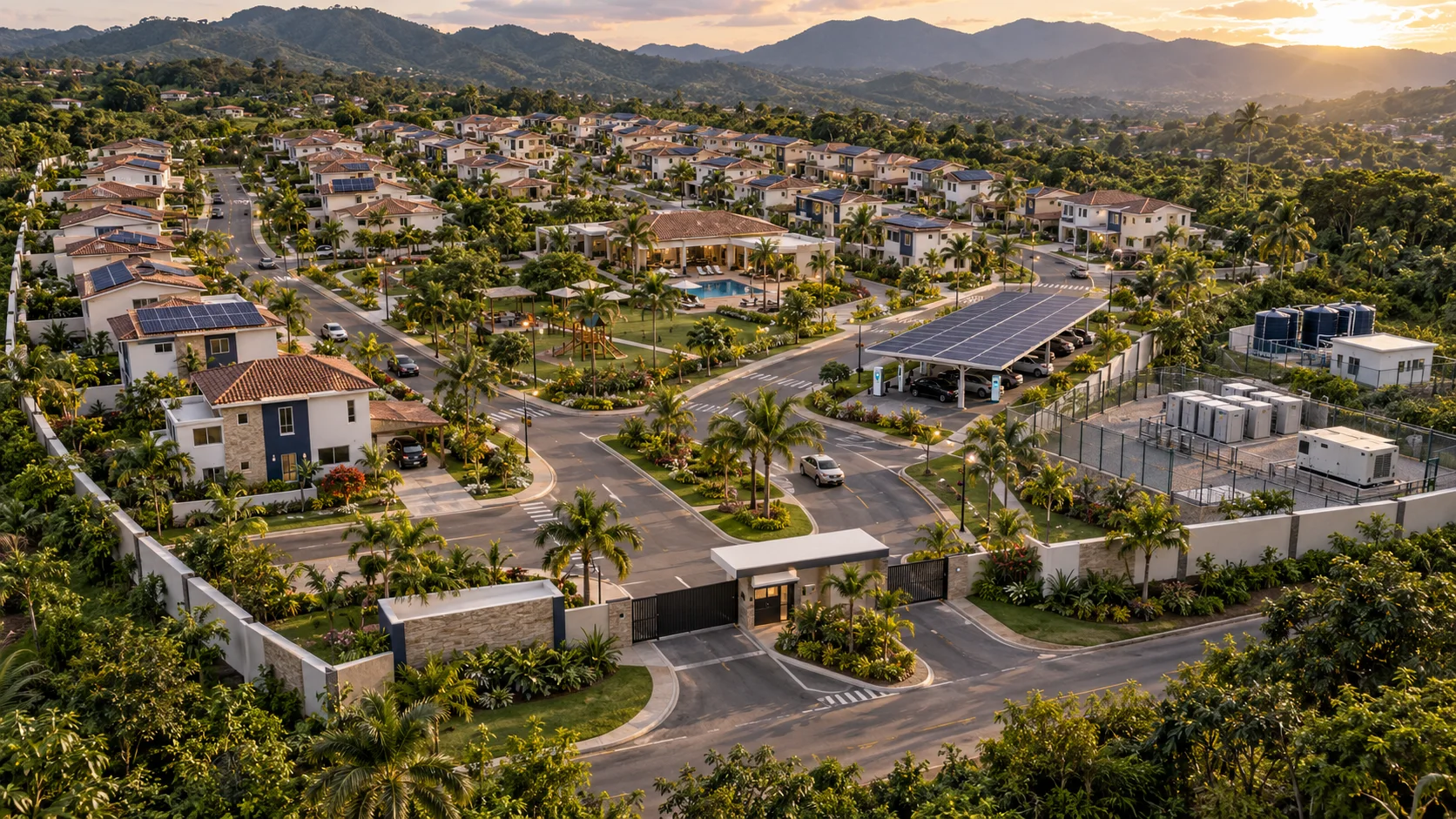 Comunidad residencial respaldada por una microred con almacenamiento BESS